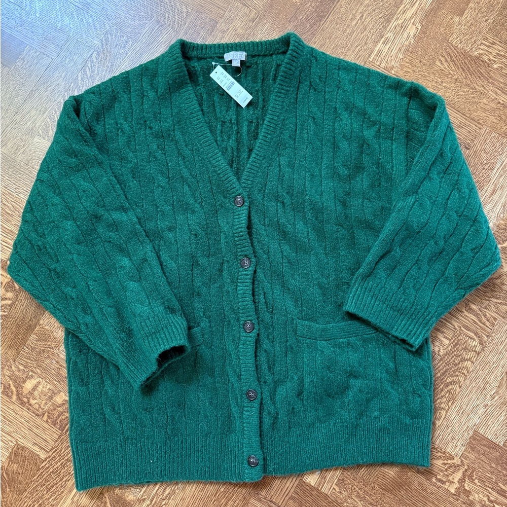NWT J CREW Relaxed Cable Knit Cardigan Sweater Oversized Grandpa Alpaca L XL